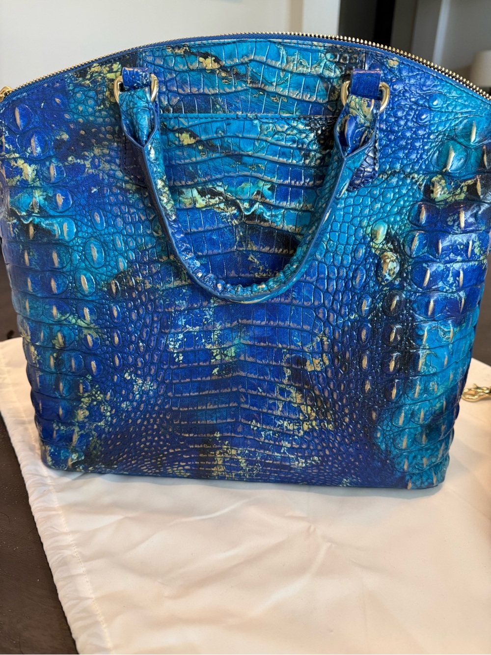 Large Duxbury Satchel - Phthalo Melbourne Blue Green Croc-Embossed Leather - Picture 11 of 12
